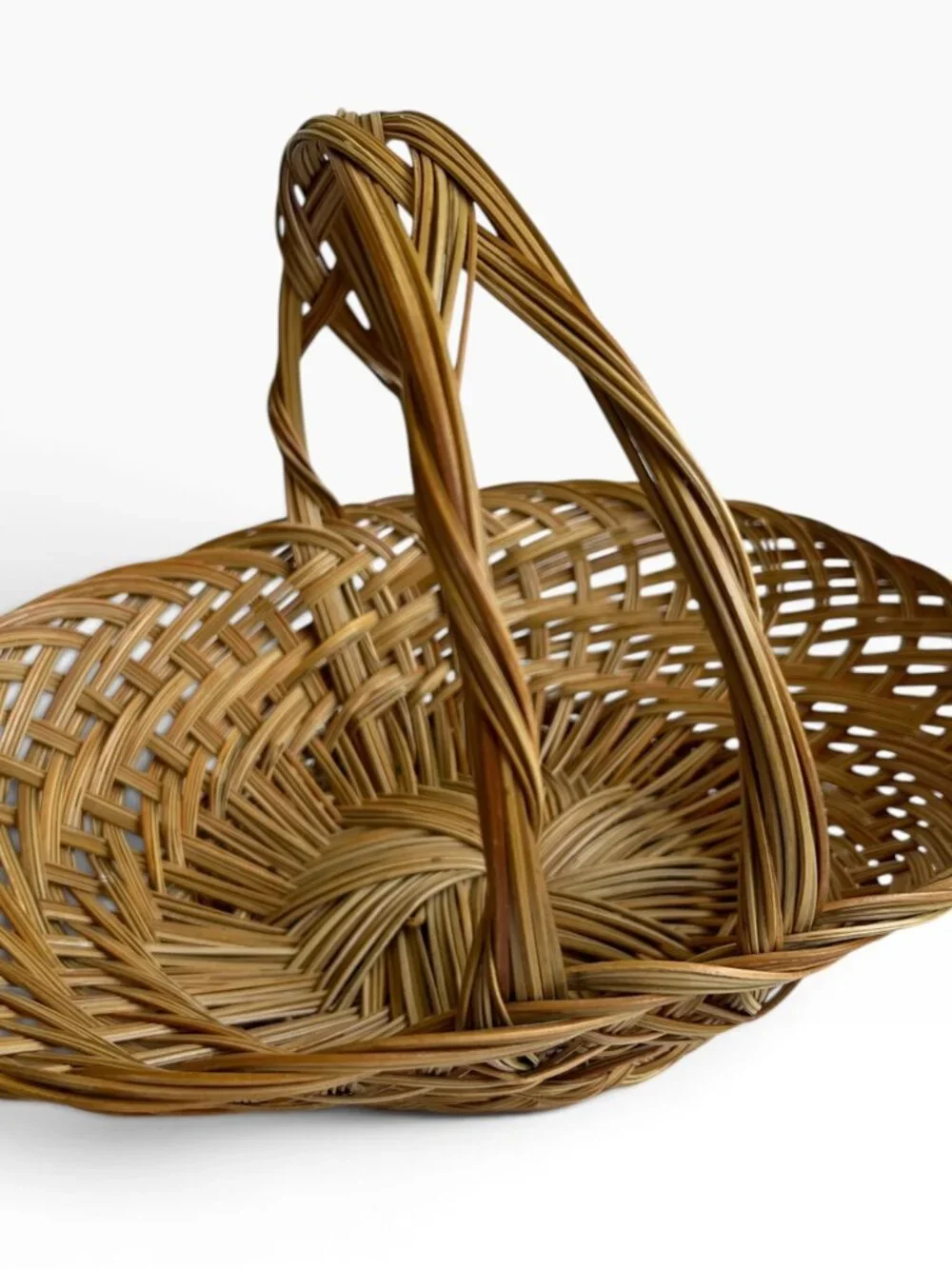 Handwoven Wicker Basket with Braided Double Handles